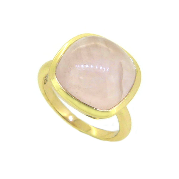 Sterling Silver 14k Gold Plated Rose Quartz Ring