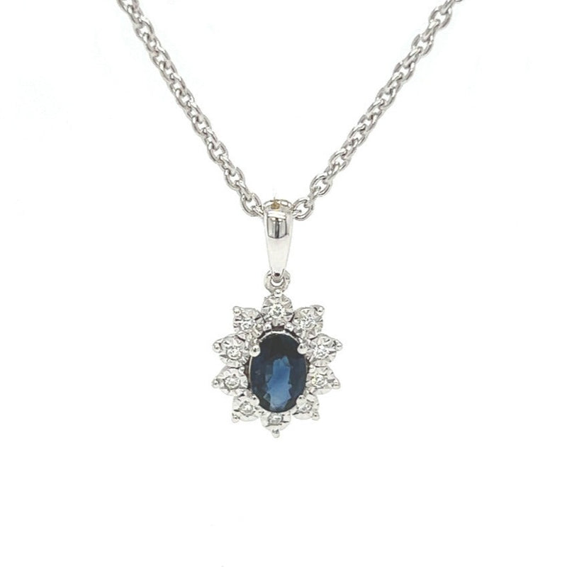 Sapphire & Diamond Illusion Set Oval Cluster Necklace
