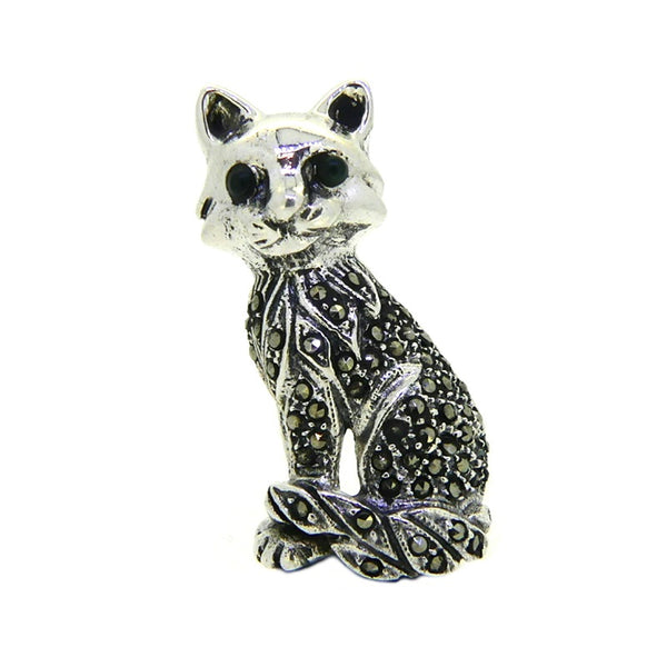 Silver Marcasite Cat Brooch