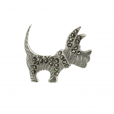 Scottie Dog Brooch Silver & Marcasite