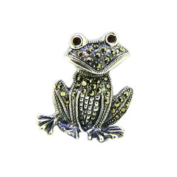 Silver Marcasite Laughing Frog Brooch