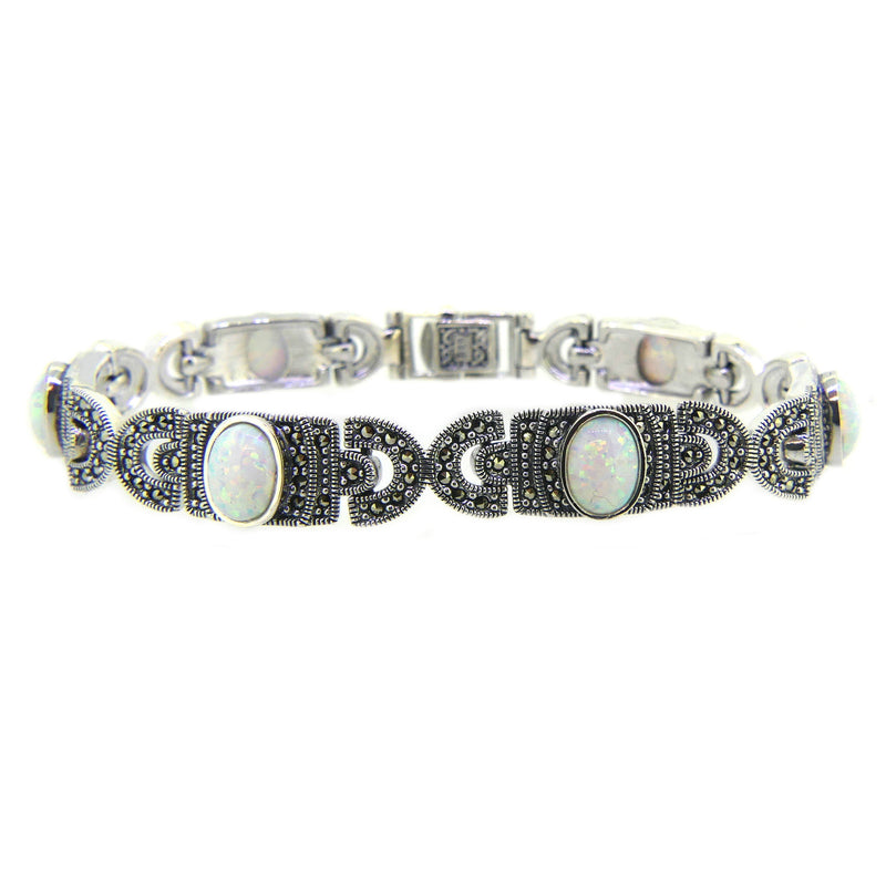Silver Marcasite and Cultured Opal Bracelet