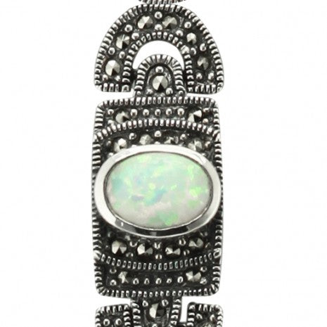 Silver Marcasite and Cultured Opal Bracelet