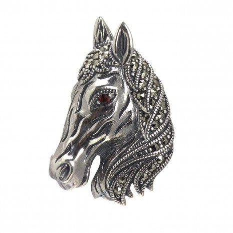 Horse Head Brooch Silver Marcasite