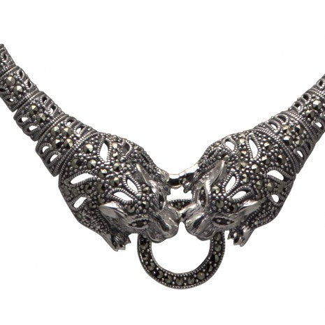 Silver Marcasite Double Tiger Necklace head view