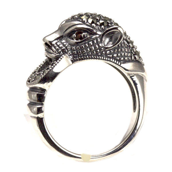 Silver Marcasite Tiger's Head Ring
