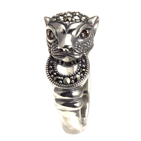 Silver Marcasite Tiger's Head Ring