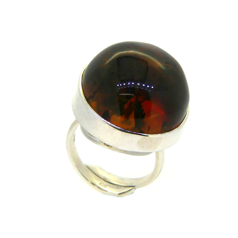 Sterling Silver Large Oval Amber Ring