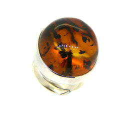 Sterling Silver Large Oval Amber Ring