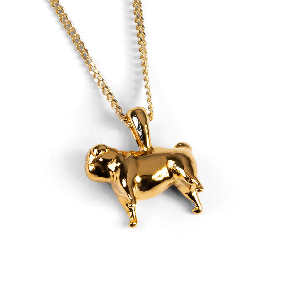 Henryka Miniature Pug Necklace in Silver 24k Gold Plated
