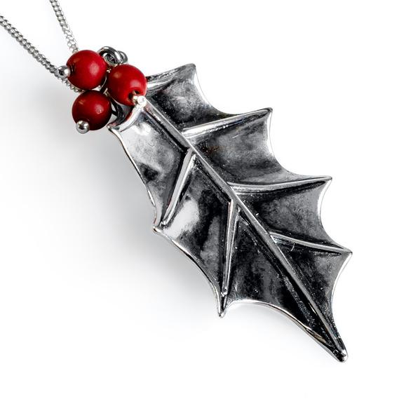 Henryka Holly Leaf with Berries Necklace  in Silver