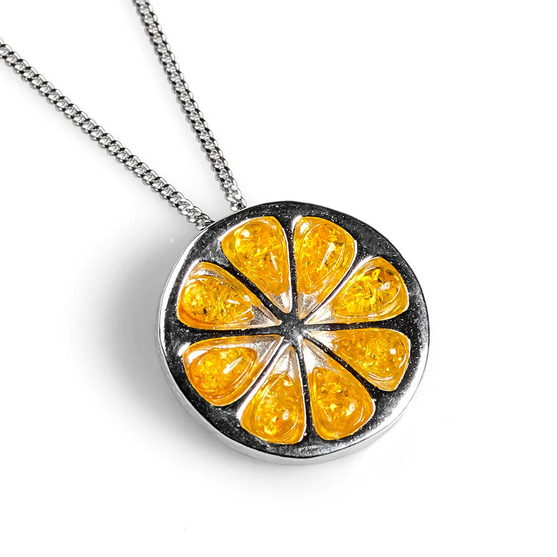 Henryka Lemon Slice Necklace in Silver and Yellow Amber
