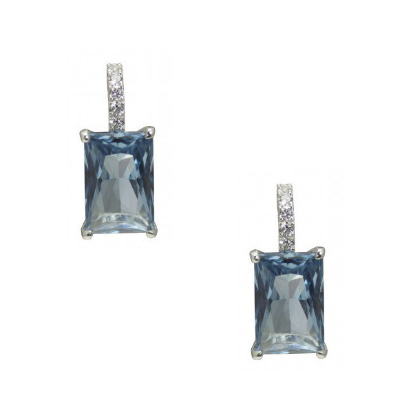 Silver Rectangular Blue & White CZ Drop Earrings