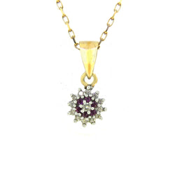 9ct Yellow & White Gold Ruby & Diamond Cluster Pendant PGR2