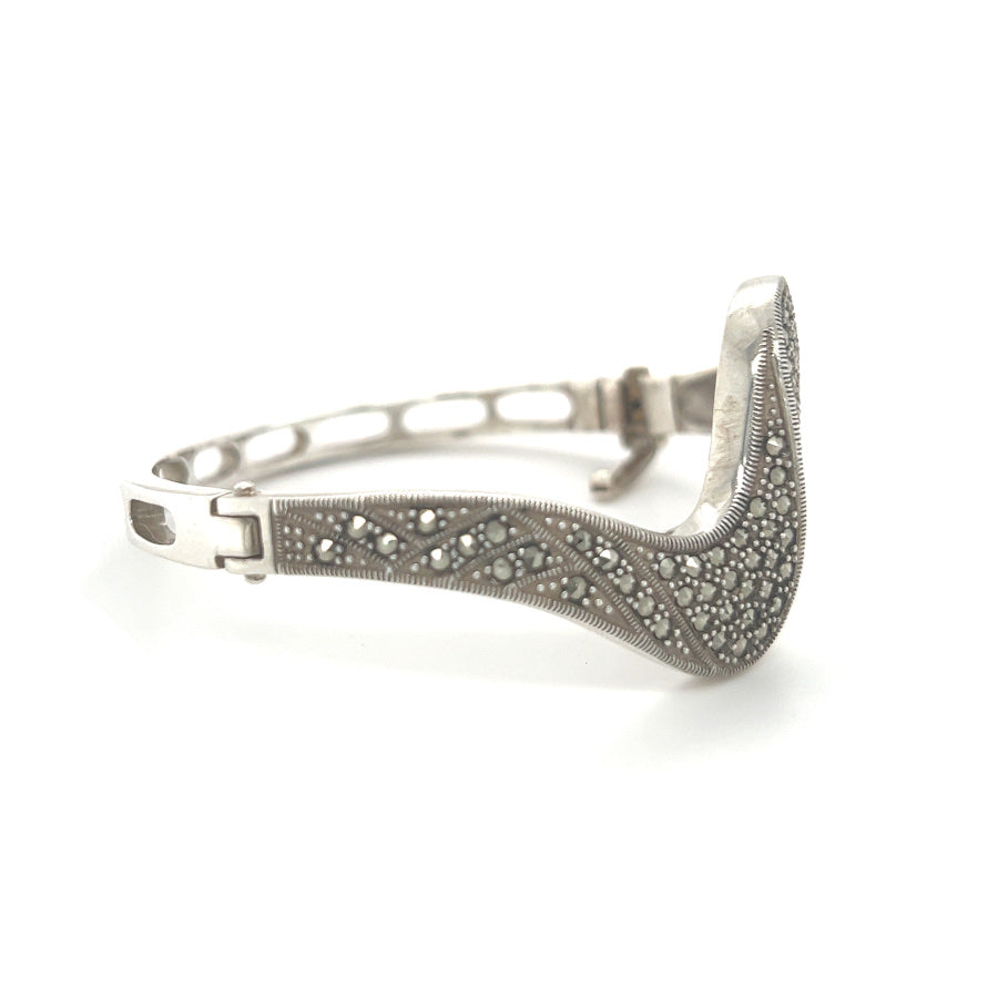 Silver Marcasite Wave Bangle SIDE
