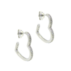 Sterling Silver CZ Heart Half Hoop Earrings