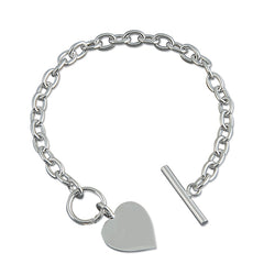 Sterling Silver Heart Belcher Bracelet with T-Bar