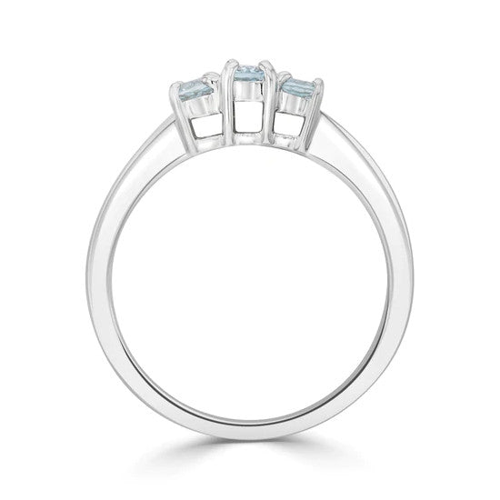 Aquamarine & Diamond 3 Stone Ring Diamond Shoulders 9ct White Gold