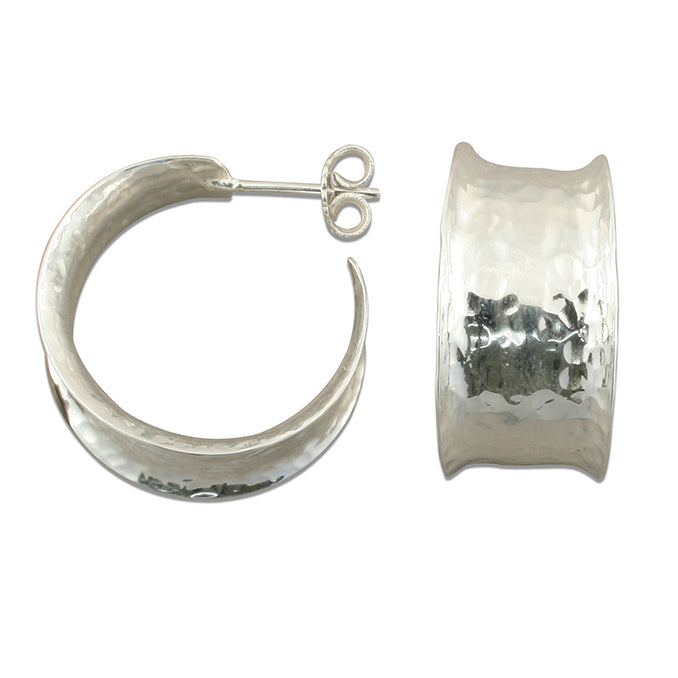 Sterling Silver Hammered Wedding Ring Half Hoop Earrings