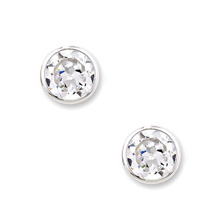 Sterling Silver 5mm Rub Over Set Solitaire CZ Earrings