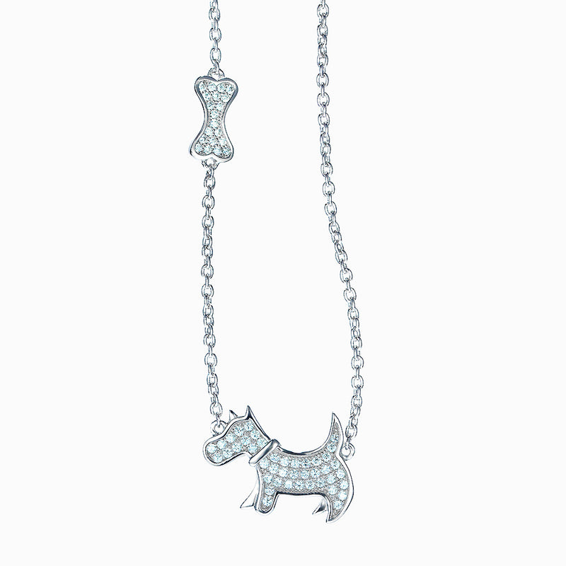 The Real Effect Sterling Silver Dog & Bone Necklace RE17334