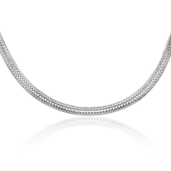 The Real Effect Silver Flat Snake Diamond Cut Necklace REW18DC
