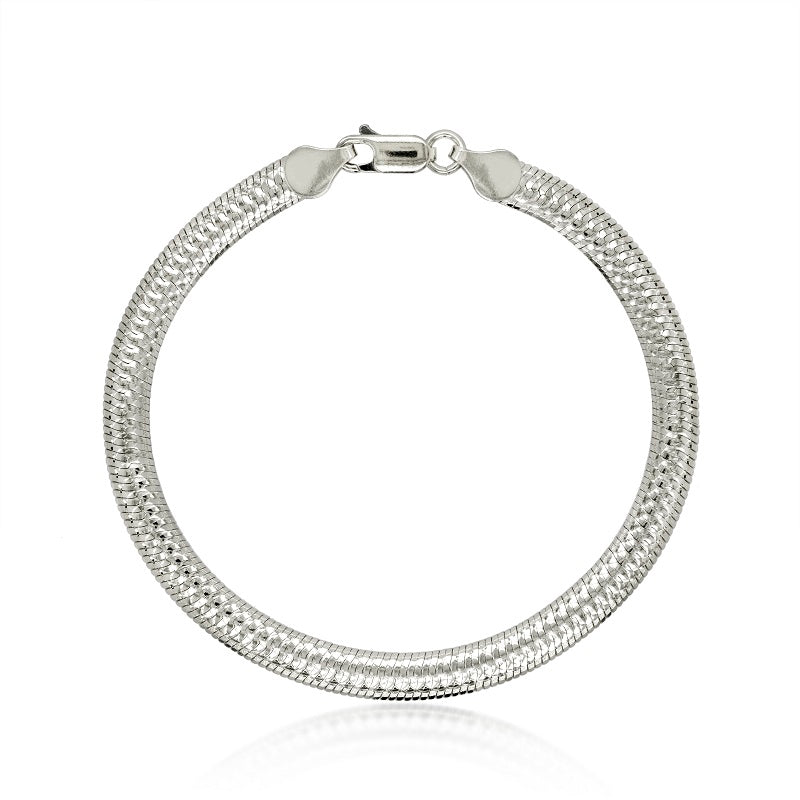 The Real Effect Silver Flat Snake Diamond Cut Bracelet REW7DC