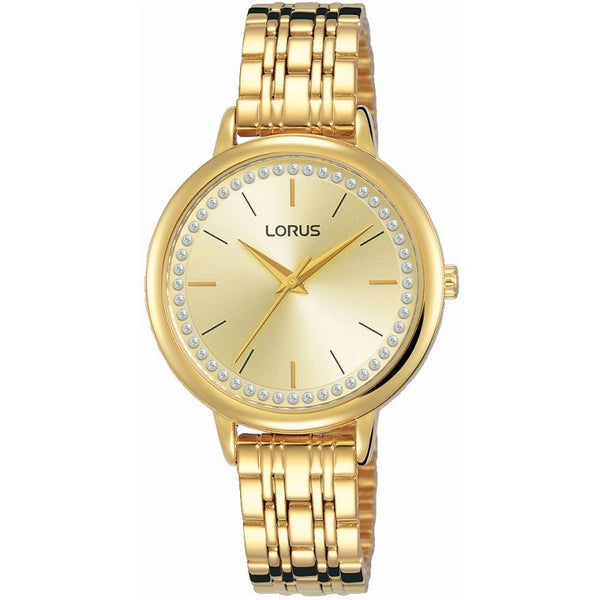 Lorus Ladies Gold Tone Bracelet Stone Set Dial Watch RG202QX9