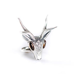 Henryka Large Stag Head Ring in Silver and Amber