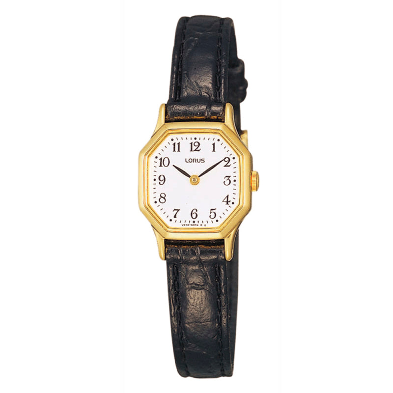 Lorus Ladies Octagonal Gold Plate Case Strap Watch RPG40BX8