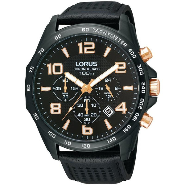 Lorus Men's Black Chronograph Strap Watch RT355CX9