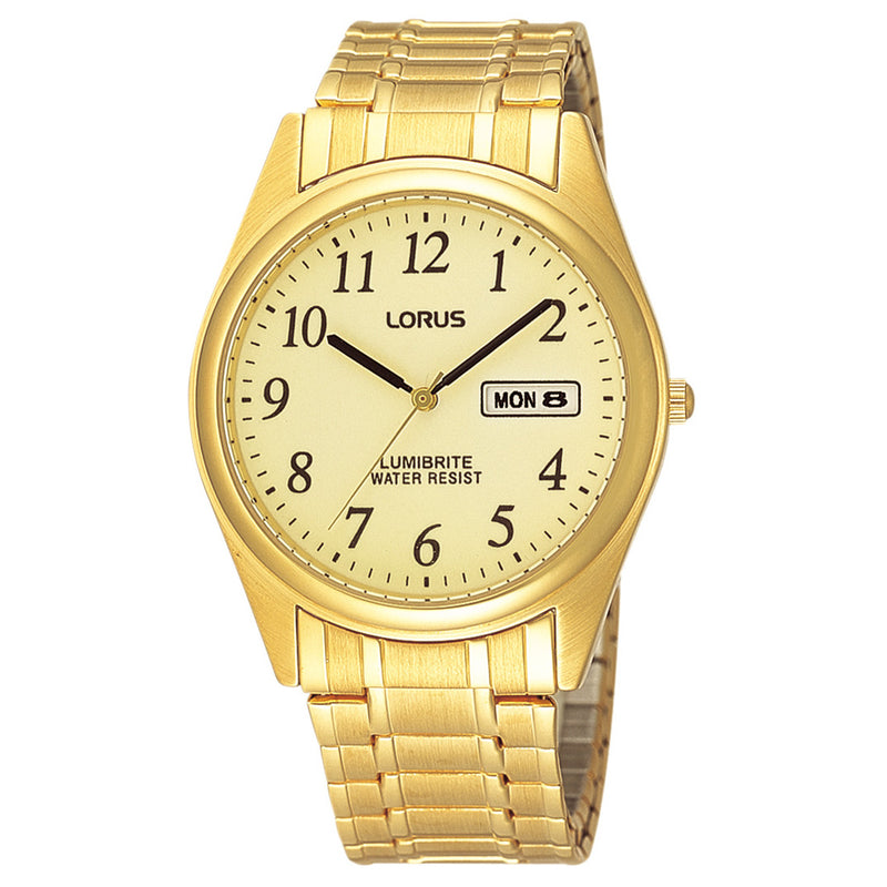 Lorus Men's Gold Tone Lumibrite Expanding Bracelet Watch RXN98AX9