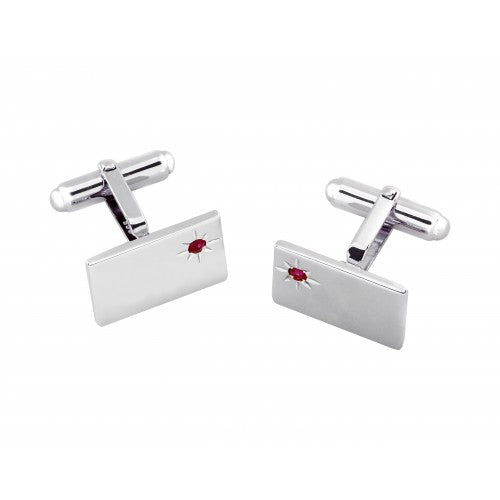 Sterling Silver Ruby Set Rectangular Cufflinks