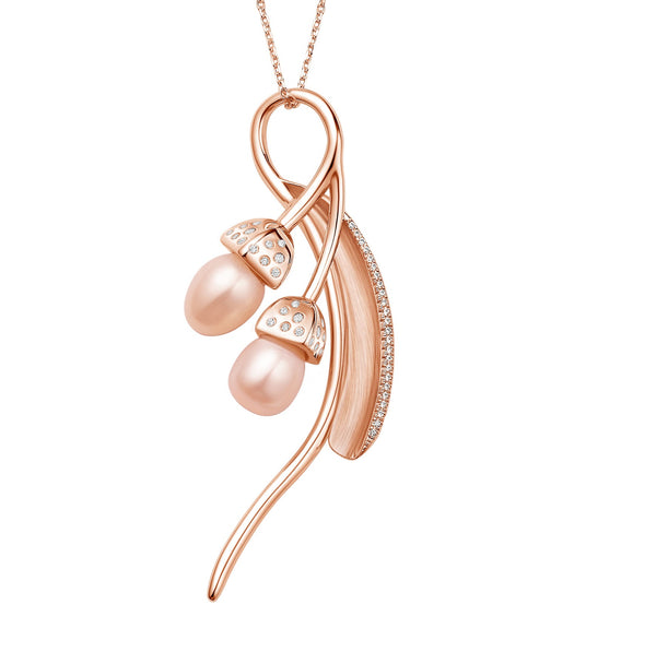 Fei Liu Snowdrop Pearl Double Pendant with Leaf Detail