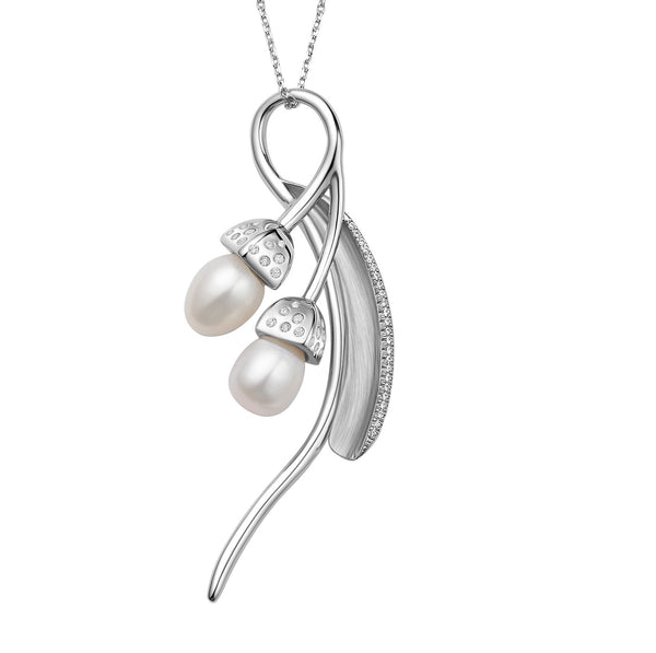 Fei Liu Snowdrop Pearl Double Pendant with Leaf Detail
