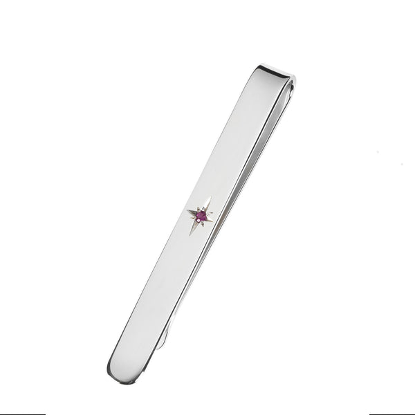Sterling Silver Ruby Set Tie Slide 9357