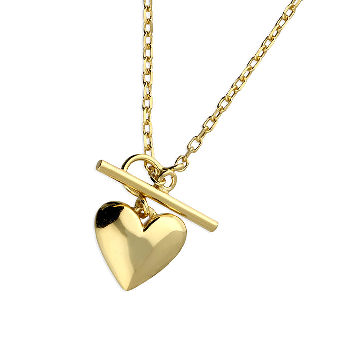 Sterling Silver Gold Plated Heart Necklace with T-Bar