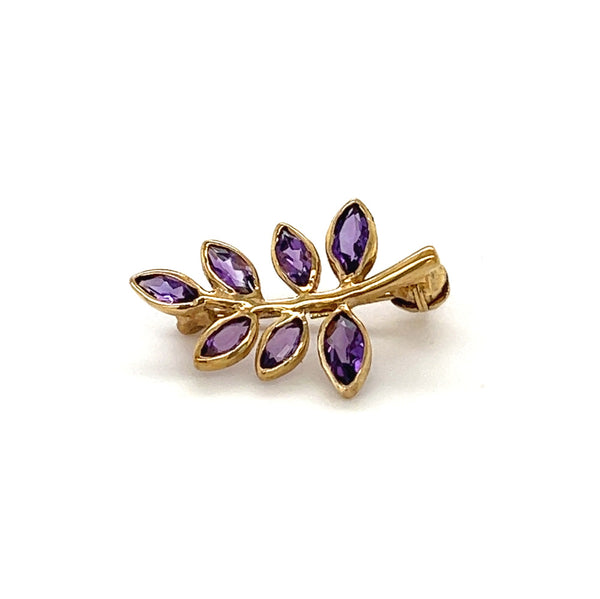 9ct Gold Amethyst Branch Brooch