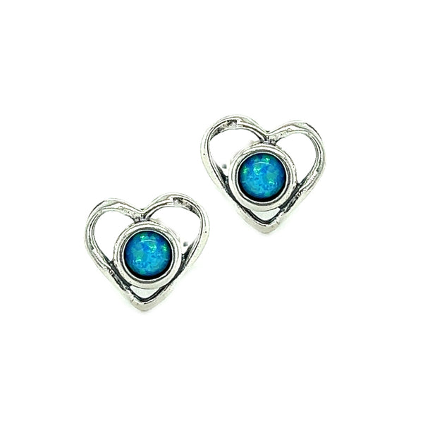 Aviv Silver Heart Stud Opal Earrings ASE3018