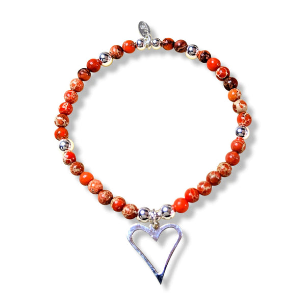 Dollie Jewellery Orange Jasper Heart Bracelet B1130OR