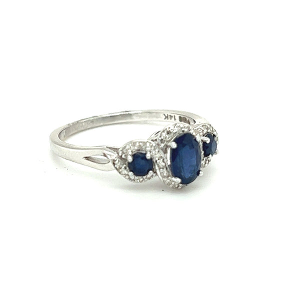 Sapphire 3 Stone Cluster Ring 14ct White Gold side