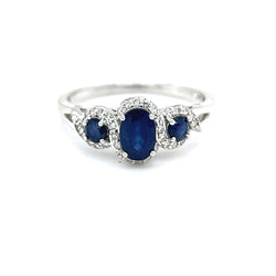 Sapphire 3 Stone Cluster Ring 14ct White Gold
