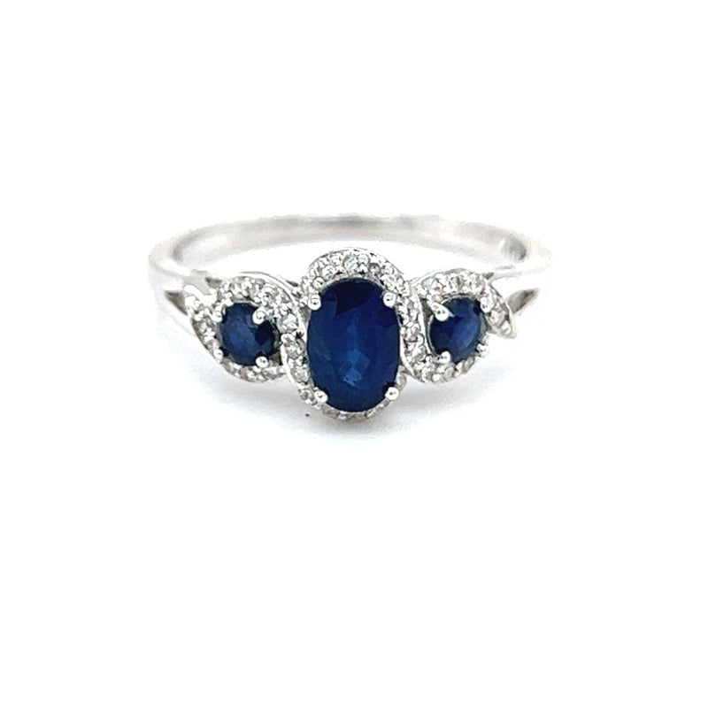 Sapphire 3 Stone Cluster Ring 14ct White Gold