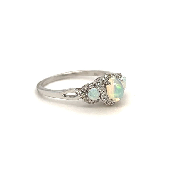 Opal 3 Stone Cluster Ring 14ct White Gold