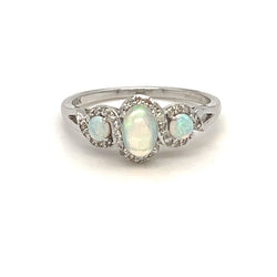 Opal 3 Stone Cluster Ring 14ct White Gold