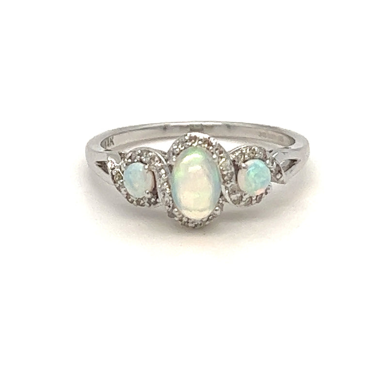 Opal 3 Stone Cluster Ring 14ct White Gold