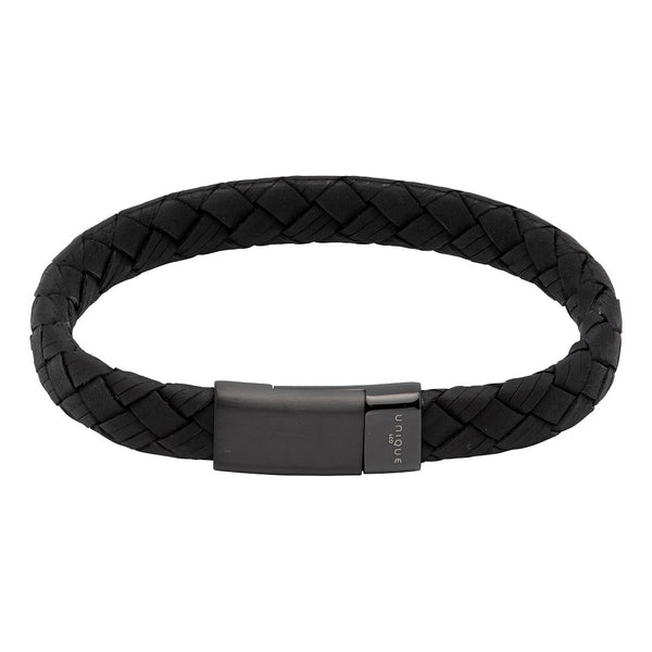Unique & Co Mens Wide Black Leather Bracelet B477BL