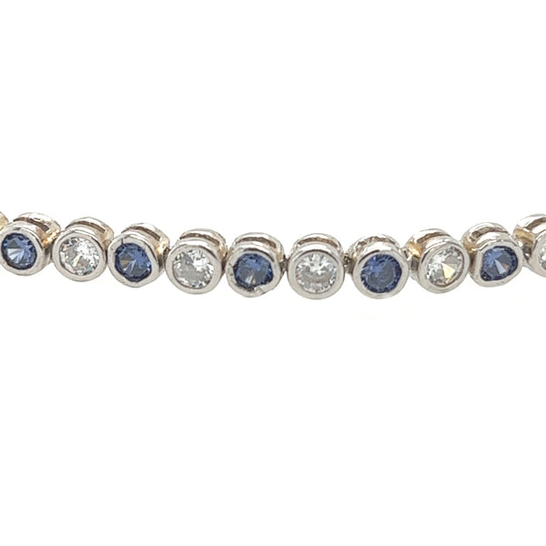 Sterling Silver 3mm Blue & White CZ Tennis Bracelet close up 