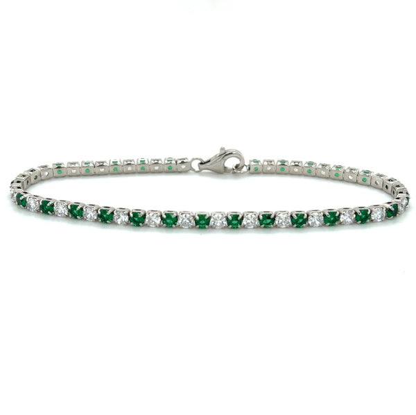 Sterling Silver 3mm Green & White CZ Tennis Bracelet