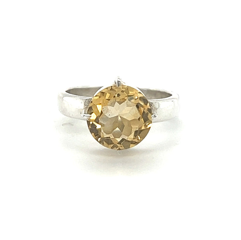 Sterling Silver Round Citrine Ring
